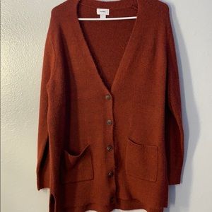 Red cardigan